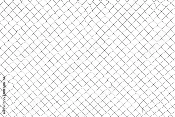 Fototapeta Metal mesh fence texture. Object isoltaed on white background