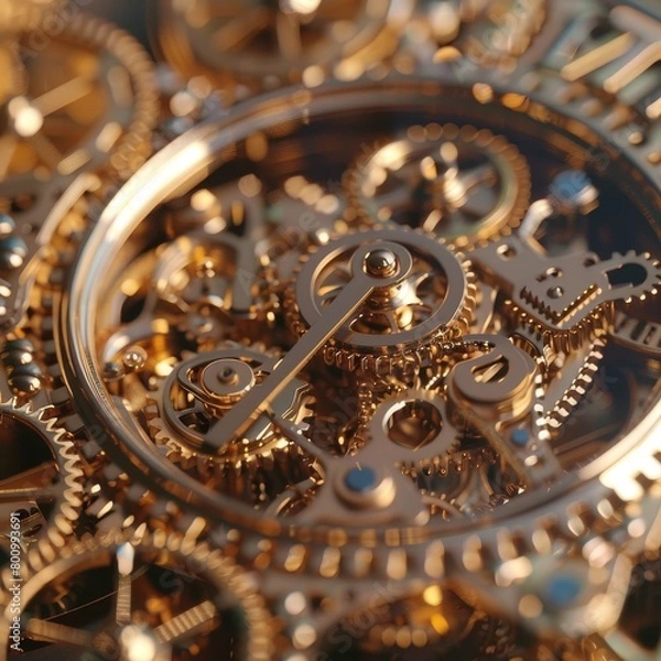 Fototapeta An intricate clockwork mechanism made of gold.