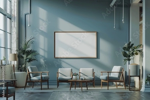 Fototapeta A collaborative office space features clusters of desks and comfortable seating areas