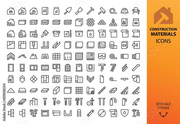 Fototapeta Construction and building materials isolated icons set