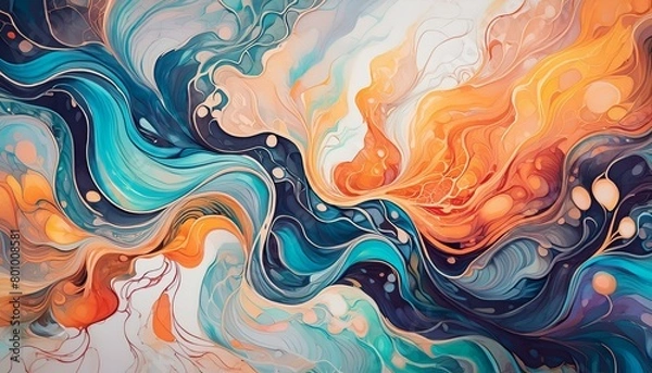Fototapeta Abstract art using ink marbling and watercolor abstraction