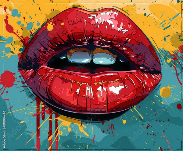 Obraz Red lips background, pop art style