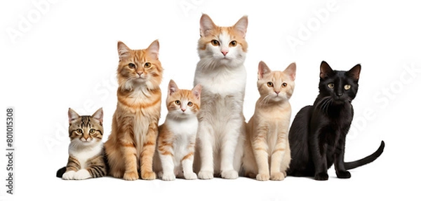 Obraz group of different breed of cats isolated on white background