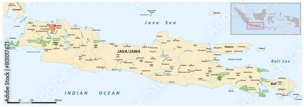 Fototapeta Vector map of the Indonesian islands of Java and Bali