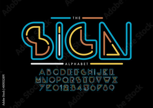 Fototapeta Vector of stylized modern font and alphabet
