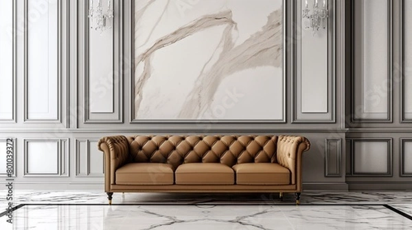 Fototapeta A Couch With A Marble Wall In The Living Room.