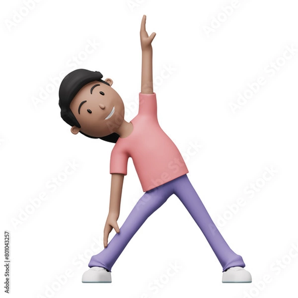 Fototapeta A cartoon woman is doing a exercise and yoga pose. 3d render