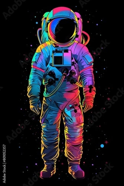 Obraz Iridescent Astronaut Doodle in Vibrant Cosmic with Dark Backdrop