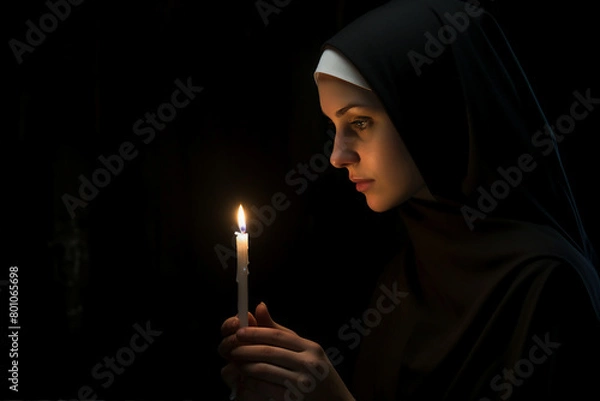Fototapeta Generative AI picture of monastery sister nun praying have faith believe in God happiness