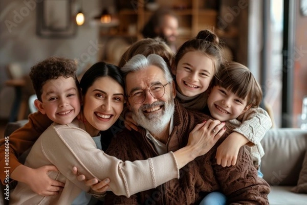 Obraz Cheerful multi-generation family having fun while spending time together at home, Generative AI