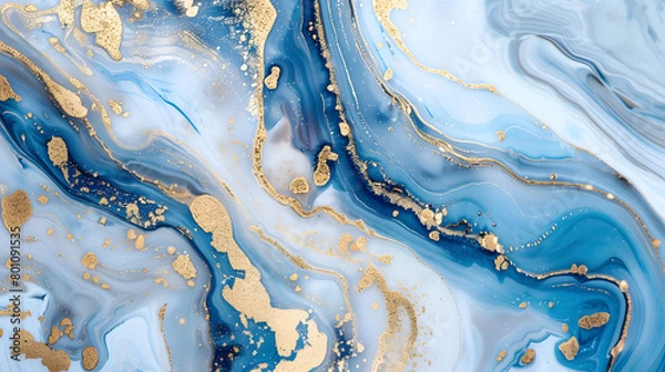 Fototapeta Abstract blue and gold marble background. Generative AI.