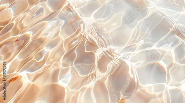 Fototapeta Abstract summer banner background Transparent beige clear water surface texture with ripples and splashes. Water waves in sunlight marble background. Generative AI.