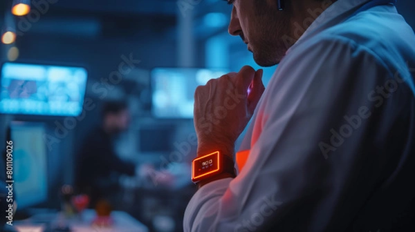 Fototapeta biometric sensor patch for remote patient monitoring, sending real-time health data to medical professionals