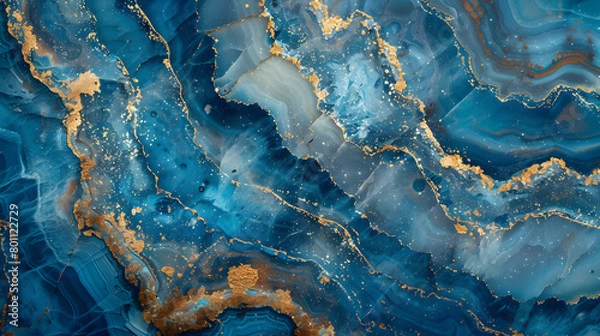 Fototapeta abstract background blue marble agate granite , Abstract Background, Faux Stone Texture, Agate with Blue and Gold Veins marble background. Generative AI.