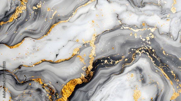 Fototapeta Elegant white and gray marble with gold streaks background. Generative AI.