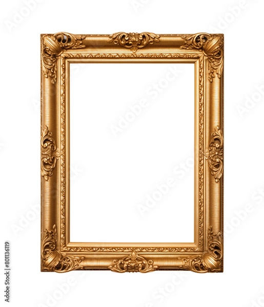 Fototapeta Elegant rectangular gold picture frame with elaborate scrollwork and floral motifs, perfect for art display. Generative AI