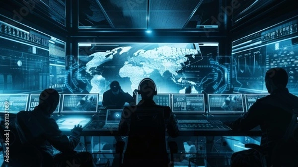 Fototapeta Cyber Sentinel: Safeguarding Sensitive Data in a Futuristic Security Hub