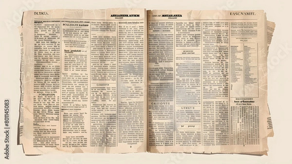 Fototapeta Vintage newspaper. News articles newsprint magazine old design. Brochure newspaper pages. Paper retro journal vector grunge template texture background. Generative AI.