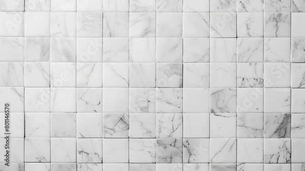 Fototapeta White tile wall chequered background bathroom texture Mosaic marble background. Generative AI.