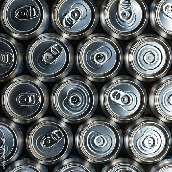 Fototapeta cans of beer, Many beer cans seen from above closeup full frame as background
