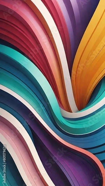 Fototapeta Colorful Abstract Curved Paper Art Design on Gradient Background