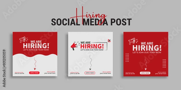 Fototapeta We are hiring job vacancy social media post or square web banner template vector design	