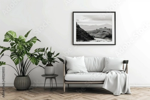 Fototapeta Elegant Living Room with Landscape Wall Art