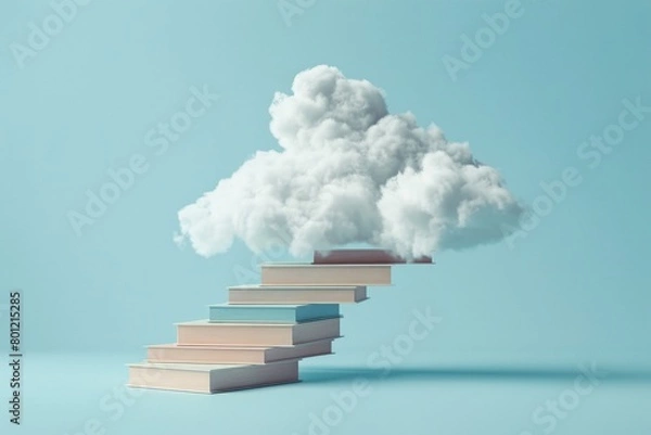 Fototapeta Staircase made of books with white cloud, concept of knowledge, learning.