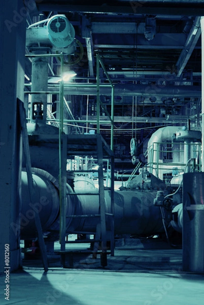 Fototapeta Equipment, cables and piping as found inside of a modern industr