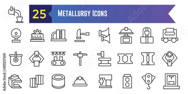 Obraz Metallurgy icons set. Outline set of metallurgy vector icons for ui design. Outline icon collection. Editable stroke.
