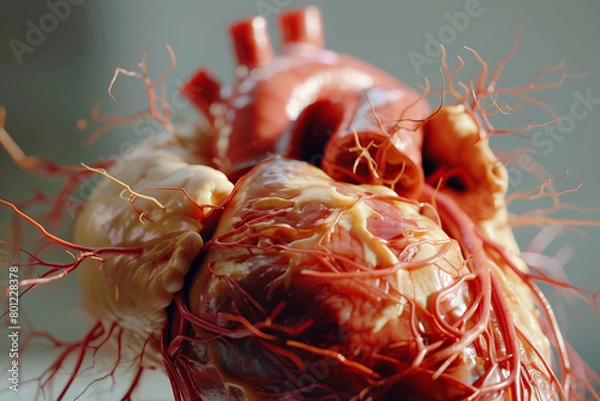 Fototapeta Human heart over gray background. Close up