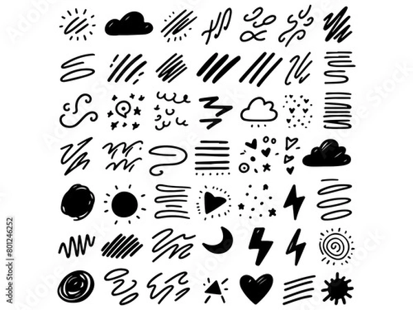 Fototapeta Scribble, doodle, underline, emphasize, and shape set. hand-drawn brush elements.