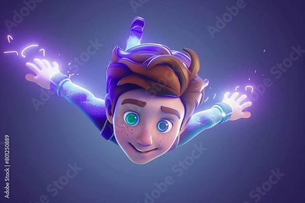 Fototapeta 3d game character cartoon flying glow effect isolated