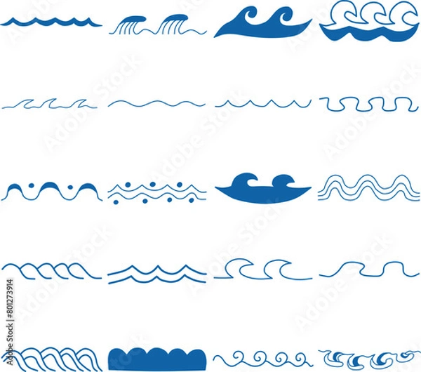 Obraz 海の波など、水の流れをイメージしたいろいろな形の素材セット