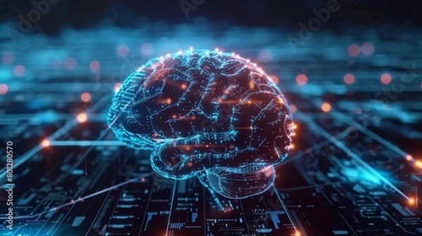 Obraz Neural Network Concept with Glowing Brain Illustration
