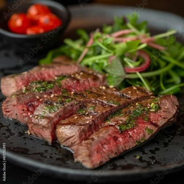 Fototapeta Beef steak with salad