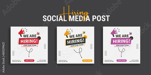 Fototapeta We are hiring job vacancy social media post or square web banner template vector design	