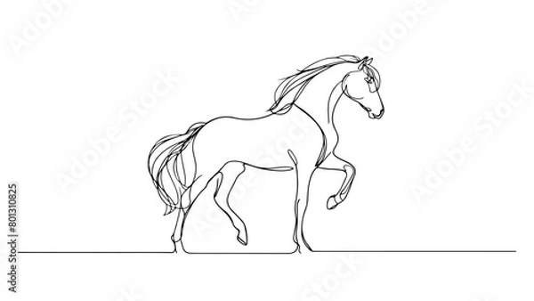 Fototapeta A majestic horse depicted in a continuous line drawing style