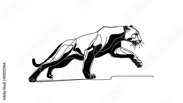 Fototapeta A realistic continuous line drawing of a panther
