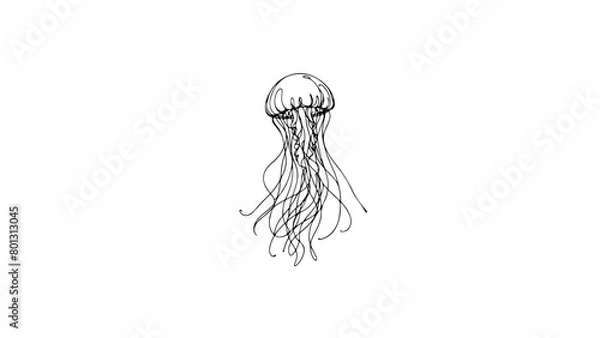 Fototapeta A realistic jellyfish drawn in a single continuous line