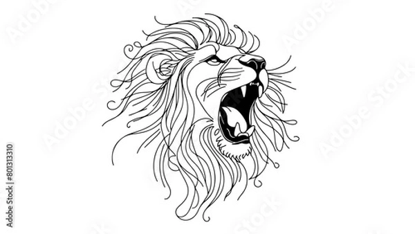 Fototapeta continuous line drawing of a lion head roaring