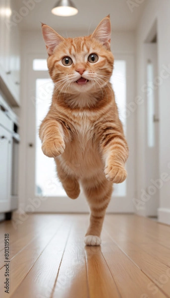 Obraz Playful Orange Tabby Cat Leaping in Hallway