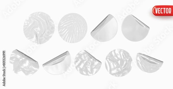Obraz Set of round stickers transparent effect of plastic and polyethylene film. Realistic design round sticker label template isolated background. Collection mockup price tag sale. Vector illustration