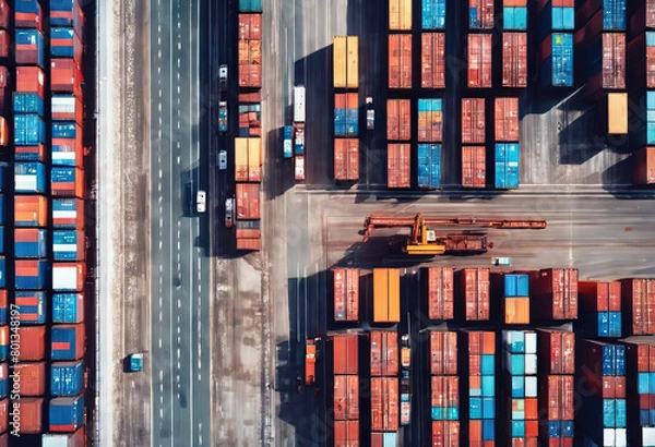 Fototapeta 'concept order seaport top Aerial Transportation Container travel unloading Cargo ship international view deep loading container Air Ship Container Cargo Logistic Freight Transport Sea Flight Truck'