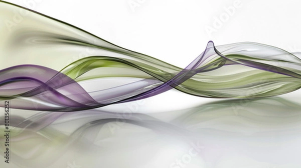 Fototapeta A gentle wave of amethyst and olive green, gracefully set against a stark white backdrop, captured with the clarity of an HD camera.