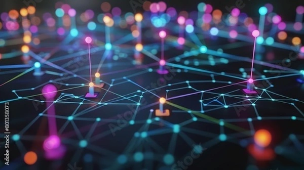 Fototapeta A glowing network of interconnected nodes and points.