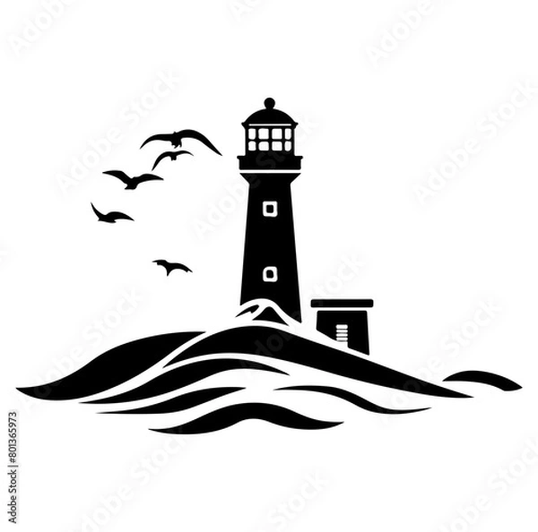 Fototapeta Black simple lighthouse logo element vector illustration