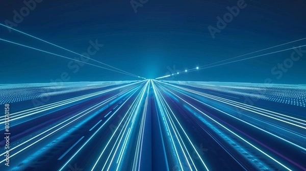 Fototapeta Low-poly depiction of expressway lights with the effect of car headlights, set against a blue background.