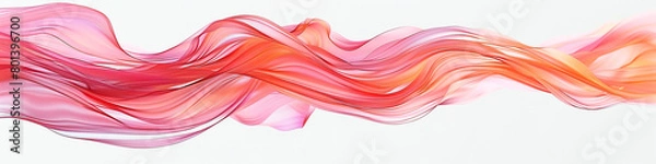 Fototapeta A vibrant salmon pink wave, playful and lively, flowing dynamically against a white background, depicted in an ultra high-definition image.