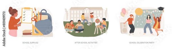 Fototapeta School year isolated concept vector illustration set.